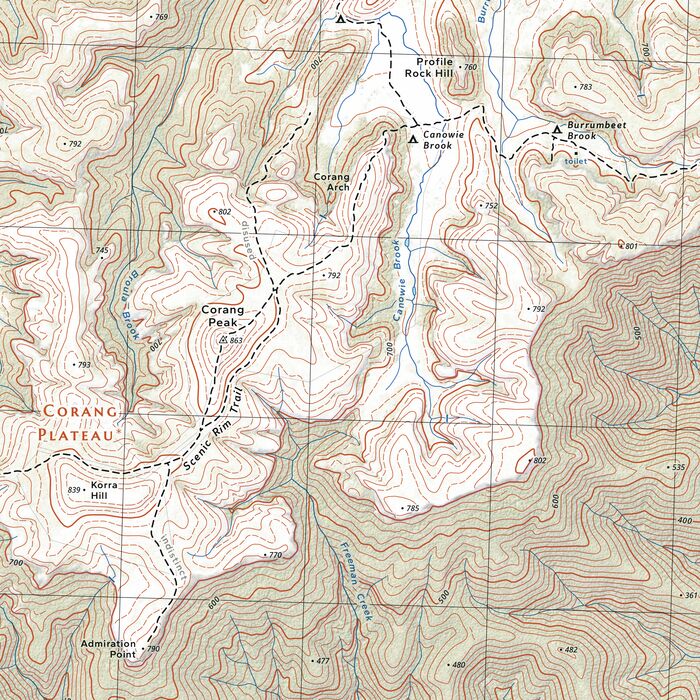 close-up of map detail around Corang Peak
